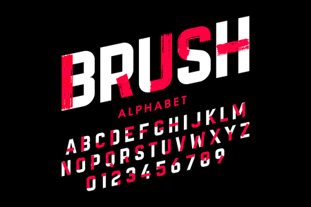 Brush stroke font, alphabet letters and numbersのイラスト素材