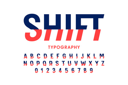 Modern Shift font, alphabet letters and numbersのイラスト素材