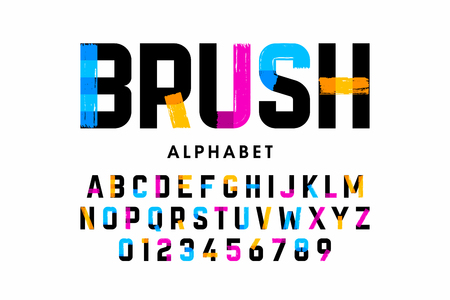 Brush stroke font, alphabet letters and numbersのイラスト素材