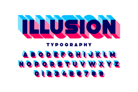 Modern bold 3d font Illusion, alphabet letters and numbersのイラスト素材