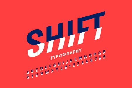 Modern Shift font, alphabet letters and numbersのイラスト素材