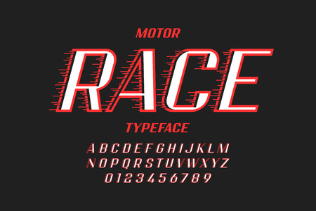 Retro style speedy typfeface, alphabet letters and numbersのイラスト素材