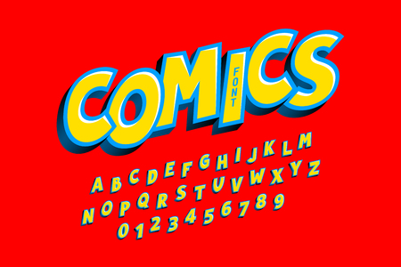 Comics style font, alphabet letters and numbersのイラスト素材