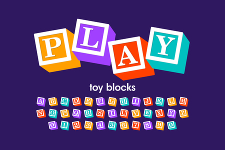 Toy blocks font, alphabet letters and numbersのイラスト素材
