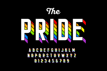 Rainbow flag colors font, colorful alphabet letters and numbersのイラスト素材