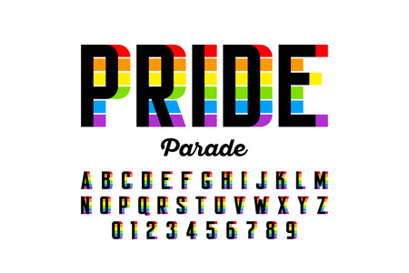 Rainbow flag colors font, colorful alphabet letters and numbersのイラスト素材