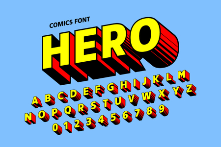 Comics style font design, alphabet letters and numbersのイラスト素材