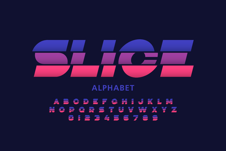 Modern sliced font design, alphabet letters and numbersのイラスト素材