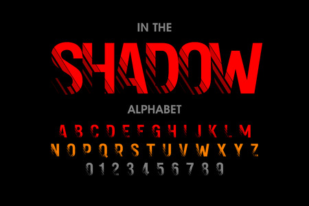 Modern font with shadow effect, alphabet letters and numbersのイラスト素材