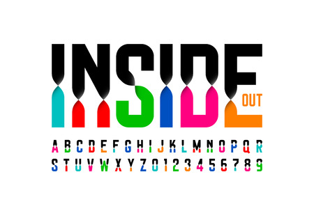 Colorful inside out font, alphabet letters and numbersのイラスト素材