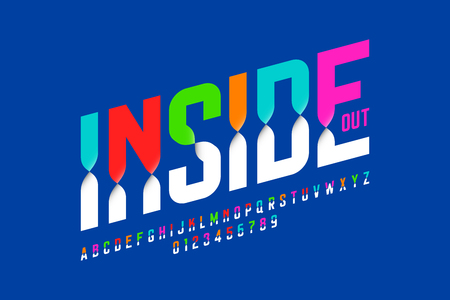 Colorful inside out font, alphabet letters and numbersのイラスト素材