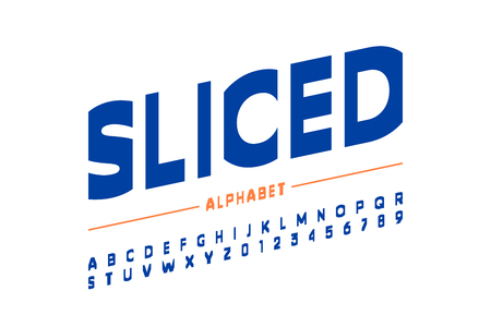 Modern sliced font design, alphabet letters and numbersのイラスト素材