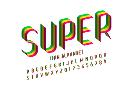 3d super thin font design, alphabet letters and numbersのイラスト素材