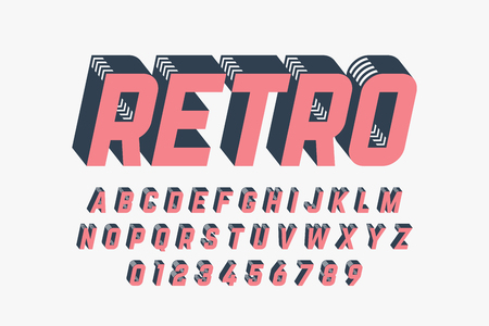 Retro style font design, alphabet letters and numbersのイラスト素材
