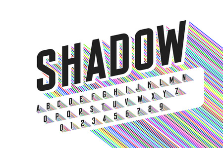 Long colorful shadow font, alphabet letters and numbersのイラスト素材