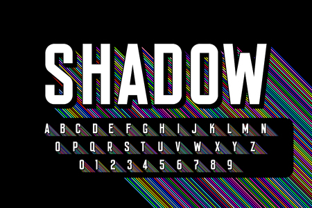 Long colorful shadow font, alphabet letters and numbersのイラスト素材