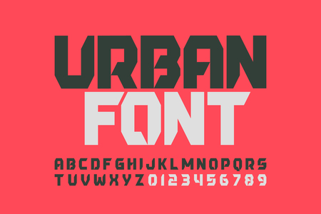Urbanism style font design, alphabet letters and numbersのイラスト素材