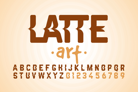 Latte art font design, milk coffee foam art alphabet letters and numbersのイラスト素材