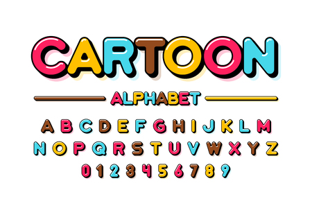 Colorful cartoon style font design, alphabet letters and numbersのイラスト素材
