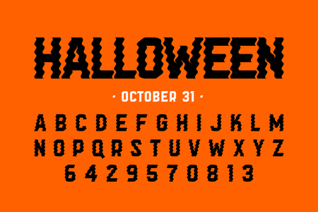 Halloween style font design, Halloween theme alphabet letters and numbersのイラスト素材