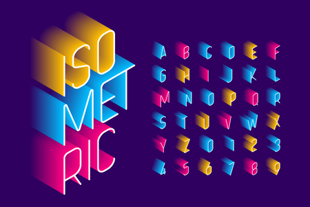 Isometric 3d font design, three-dimensional alphabet letters and numbersのイラスト素材
