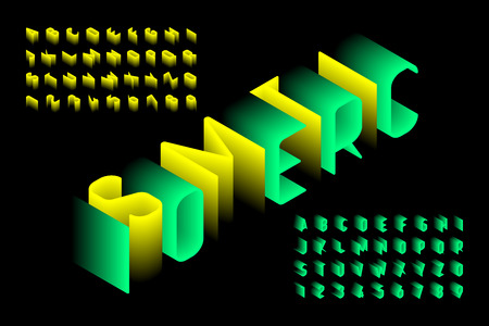 Isometric 3d font design, three-dimensional alphabet letters and numbersのイラスト素材