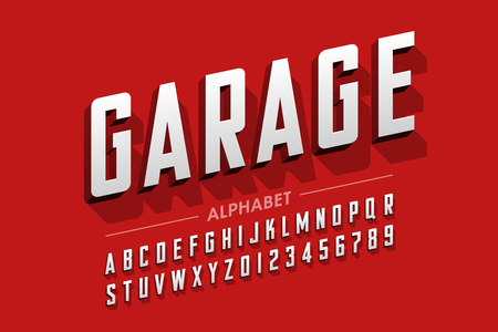 Retro style condensed typeface, vintage alphabet letters and numbersのイラスト素材