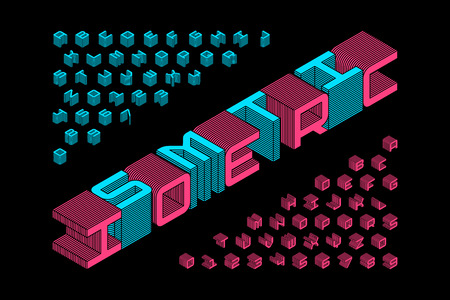 Isometric 3d font design, three-dimensional alphabet letters and numbersのイラスト素材