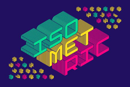 Isometric 3d font design, three-dimensional alphabet letters and numbersのイラスト素材