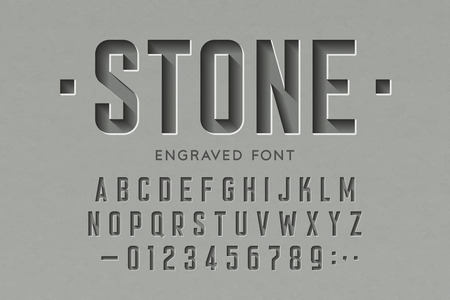 Engraved on stone font, alphabet letters and numbersのイラスト素材