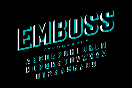 Modern embossed font, alphabet letters and numbersのイラスト素材
