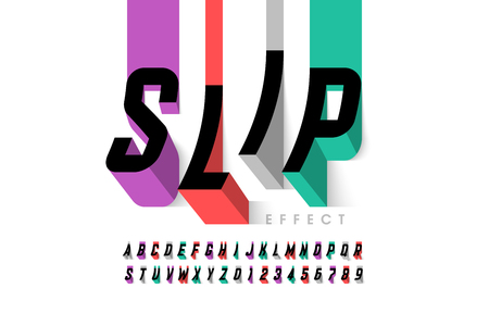 Slipping effect font, alphabet letters and numbersのイラスト素材