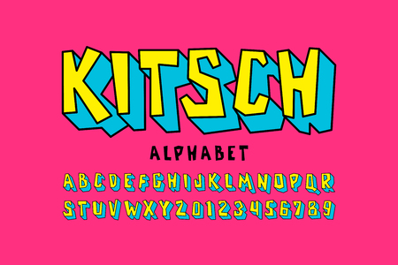 Kitch style font, pop art alphabet letters and numbersのイラスト素材
