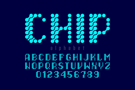 Microcircuit style font, alphabet letters and numbersのイラスト素材