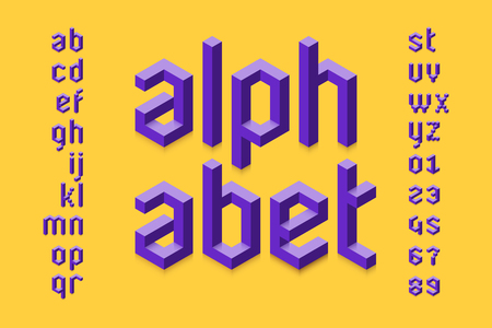 Isometric 3d font design, three-dimensional alphabet letters and numbersのイラスト素材