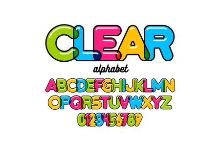 Modern colorful font design, alphabet letters and numbersのイラスト素材