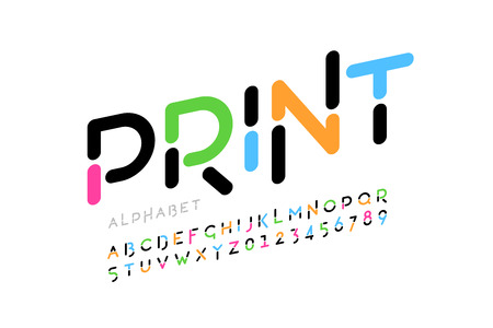 Modern font design, trendy alphabet letters and numbersのイラスト素材