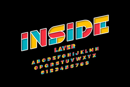 Layered font design, alphabet letters and numbersのイラスト素材