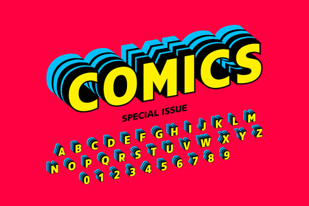 Comics style font design, alphabet letters and numbersのイラスト素材