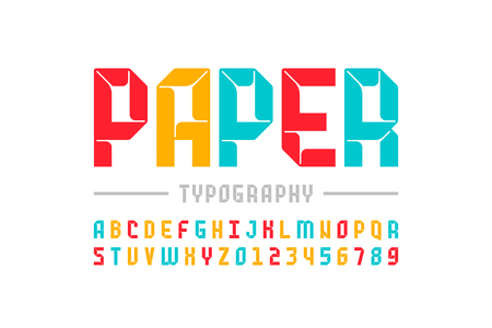 Modern origami style font, paper folding alphabet letters and numbersのイラスト素材