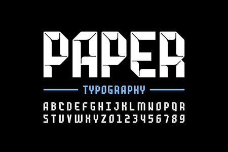 Modern origami style font, paper folding alphabet letters and numbersのイラスト素材