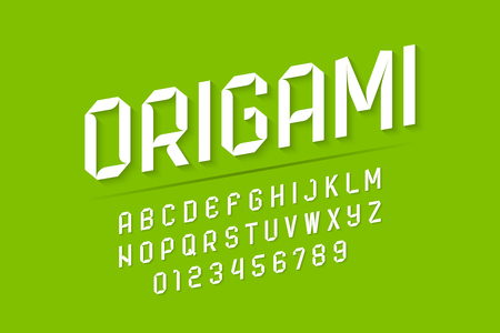 Modern origami style font, paper folding alphabet letters and numbersのイラスト素材