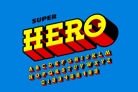 Comics book style font, super hero alphabet letters and numbersのイラスト素材