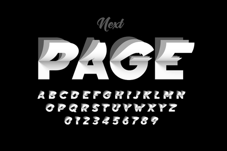 Flip page style modern font, alphabet letters and numbersのイラスト素材