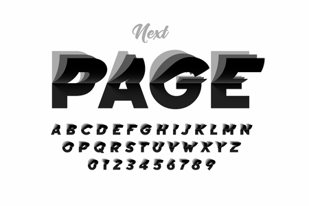Flip page style modern font, alphabet letters and numbersのイラスト素材