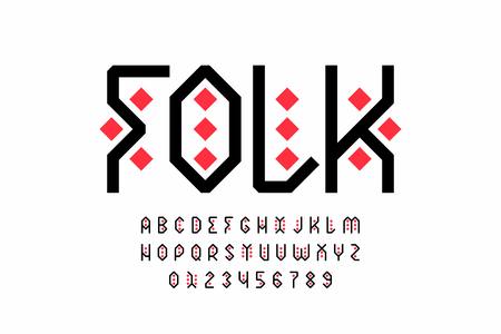 Folk style font design, tribal alphabet, letters and numbersのイラスト素材