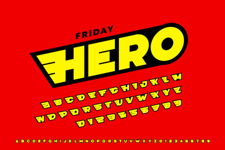 Comics style font design, superhero inspired alphabet, letters and numbersのイラスト素材