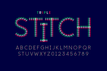 Triple stitch style font, alphabet letters and numbersのイラスト素材