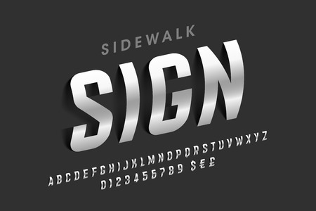 Sidewalk sign letters font, changeable alphabet letters and numbersのイラスト素材