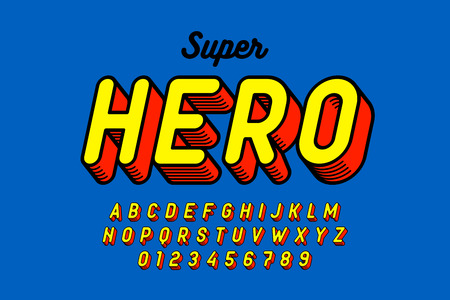 Comics style font design, superhero inspired alphabet, letters and numbersのイラスト素材